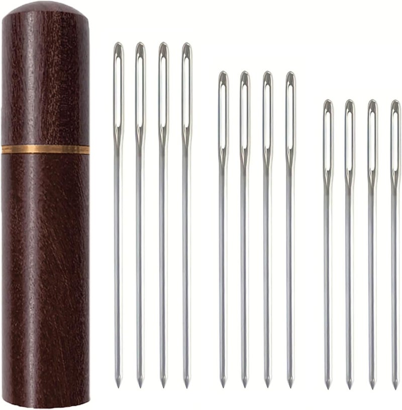 Zhenqing Redwood Needle Case with 12 Blunt Tip Cross Stitch Needles, Natural Wood Embroidery Needle Holder & Nickel-Plated Rustproof Sewing Needles for Crafters, Organize Threading Tools（67502） - Image 1